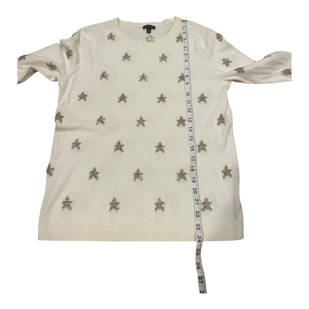 Talbots Womens Cream Gold Tinsel Star Embroidered Crewneck Sweater M Holiday - Picture 4 of 6